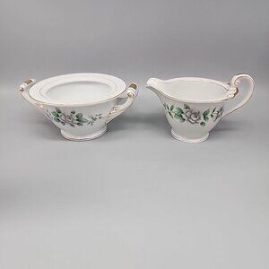 Vintage Regal China Virginia No Lid Sugar Bowl Creamer Ceramic Floral Green